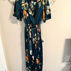 Floral Wrap Dress in Green and Orange